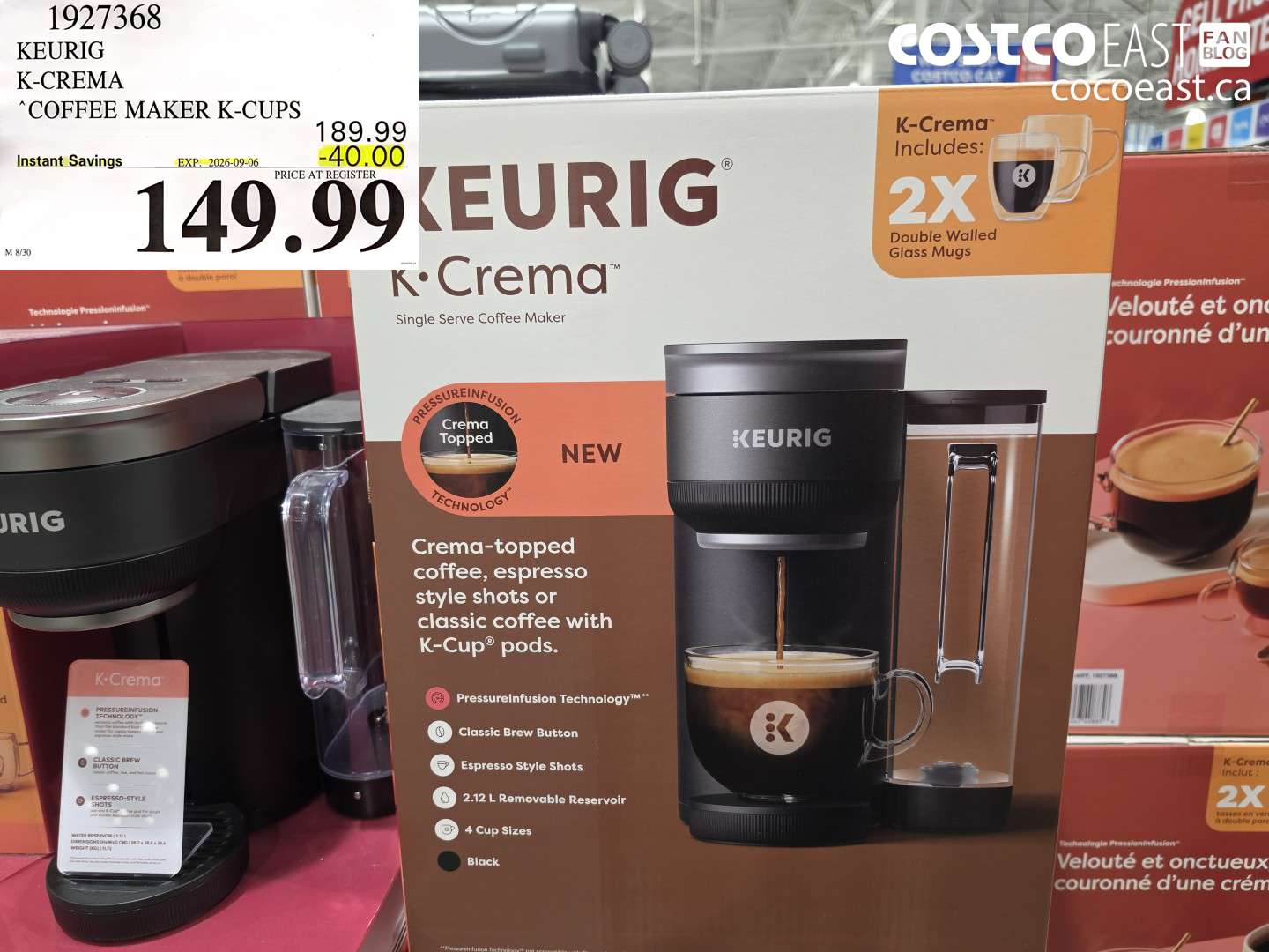 KEURIG K-CREMA COFFEE MAKER K-CUPS