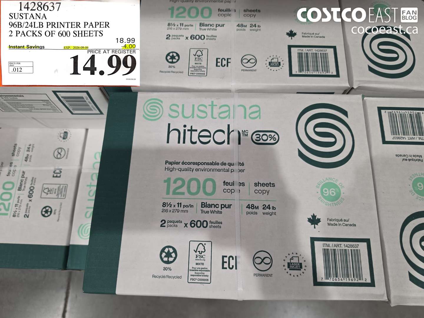 SUSTANA 96B/24LB PRINTER PAPER 2 PACKS OF 600 SHEETS
