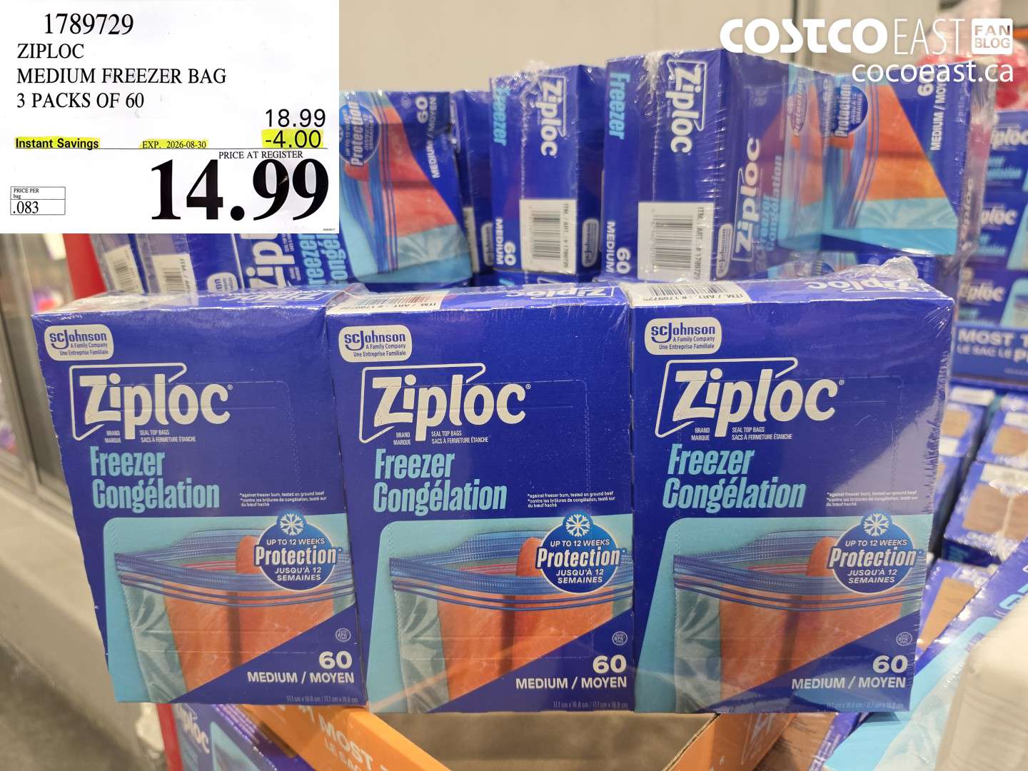 ZIPLOC MEDIUM FREEZER BAG 3 PACKS OF 60