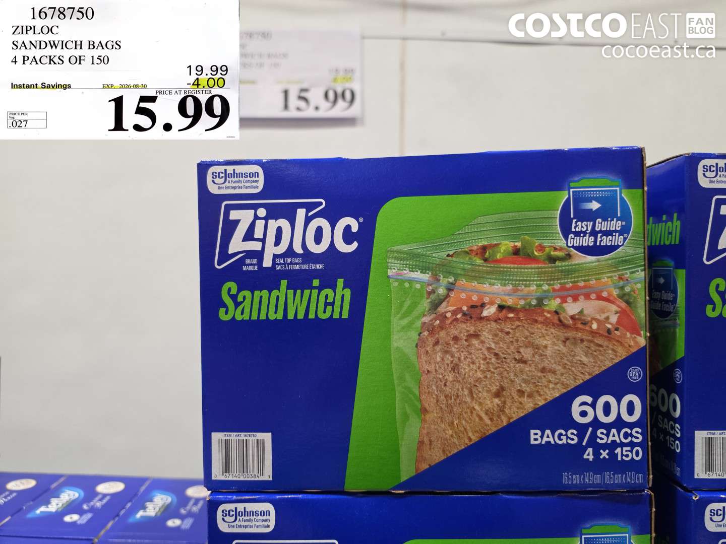 ZIPLOC SANDWICH BAGS 4 PACKS OF 150