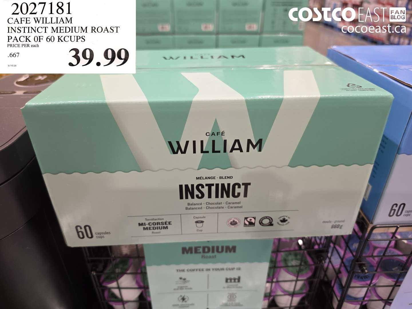 CAFE WILLIAM INSTINCT MEDIUM ROAST PACK OF 60 KCUPS