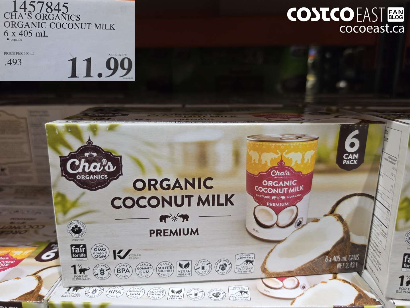 CHA'S ORGANICS ORGANIC COCONUT MILK 6 X 405 ML