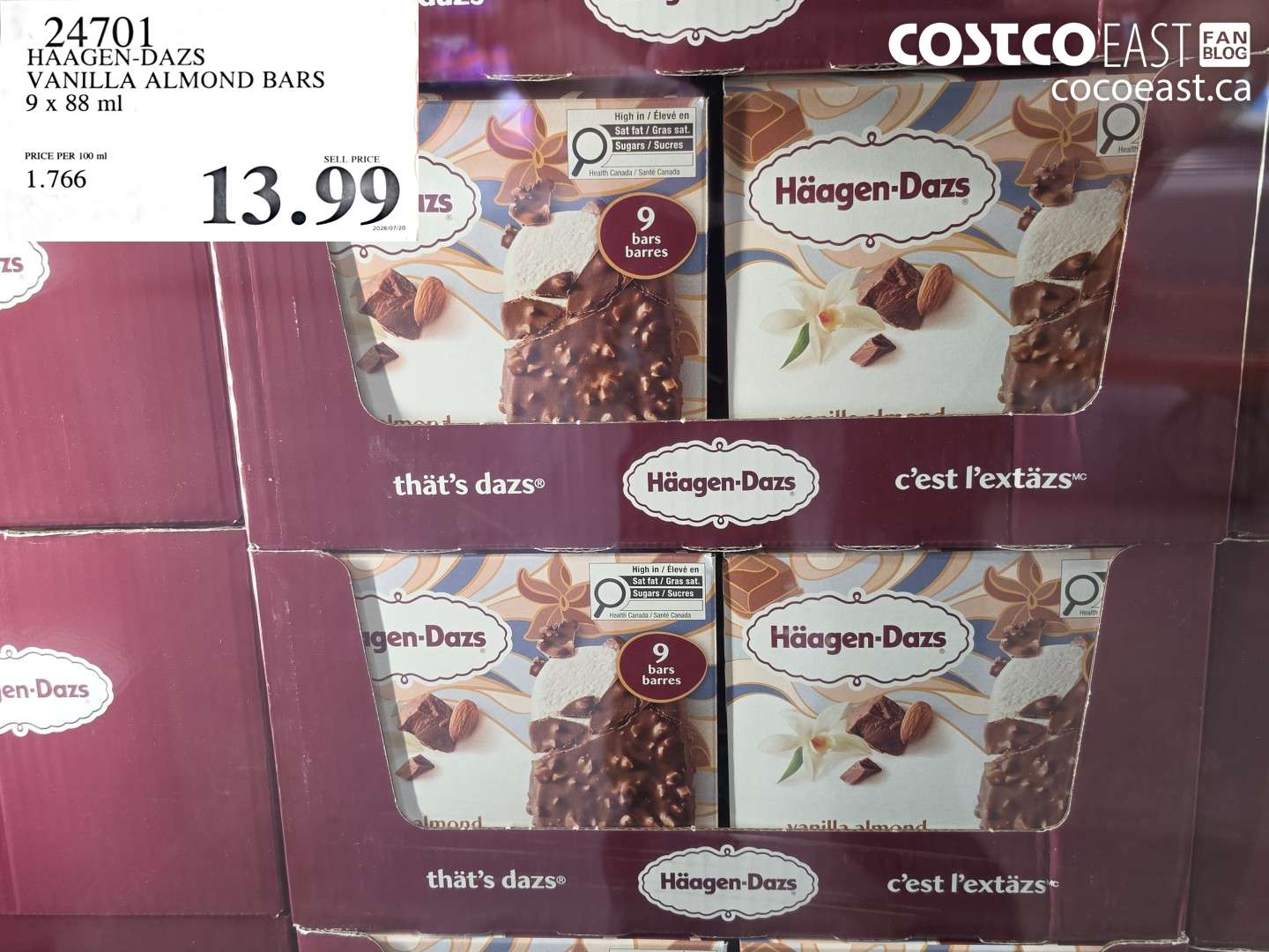 HAAGEN-DAZS VANILLA ALMOND BARS 9 X 88 ML