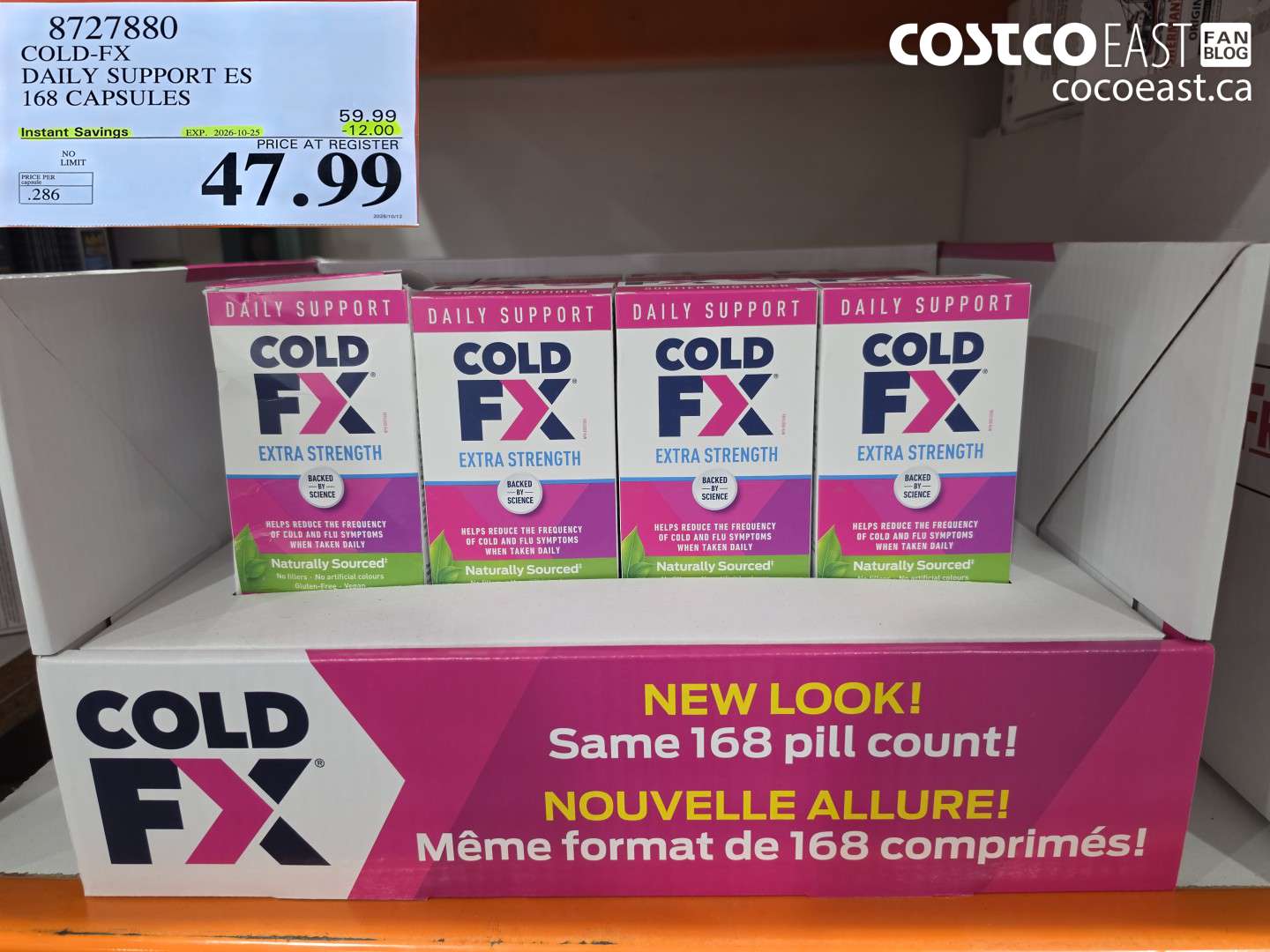 8727880 COLD-FX DAILY SUPPORT ES 168 CAPSULES ($12.00 INSTANT SAVINGS EXPIRES ON 2026-10-25) $47.99